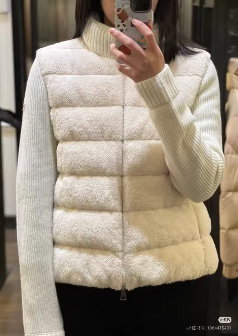 Cream Puffer Vest with Ribbed Knit Sleeves view