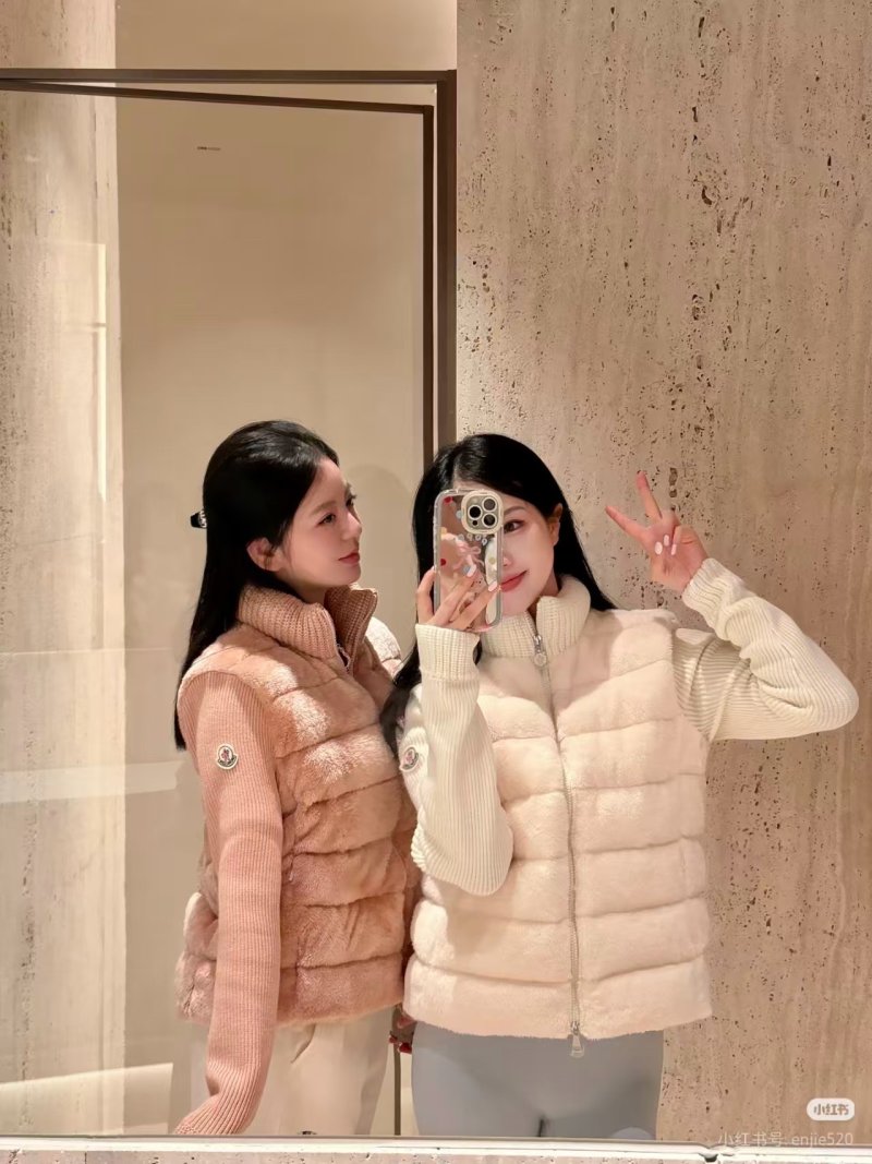 Cream Puffer Vest with Ribbed Knit Sleeves view
