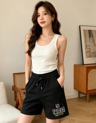 Fendi Black Drawstring Shorts with Logo Print view 1