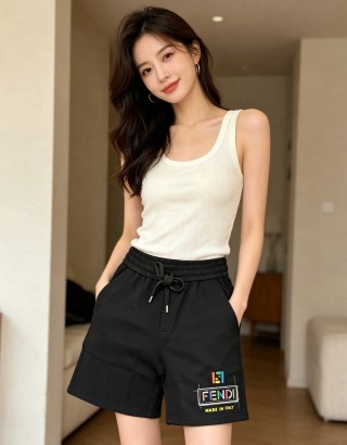 Fendi Black Drawstring Shorts with Logo Print view 4