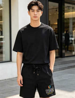 Fendi Black Drawstring Shorts with Logo Print view 6