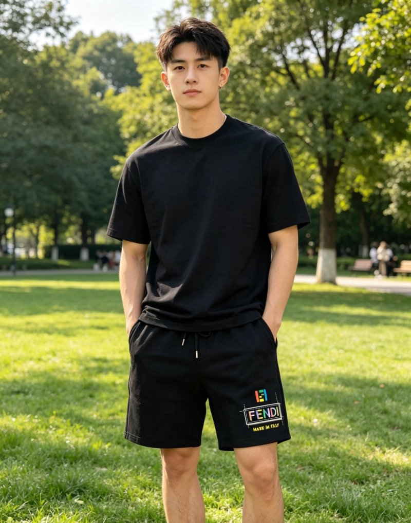 Fendi Black Drawstring Shorts with Logo Print view