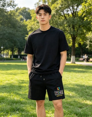 Fendi Black Drawstring Shorts with Logo Print view 7