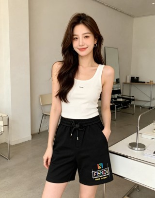 Fendi Black Drawstring Shorts with Logo Print view 8
