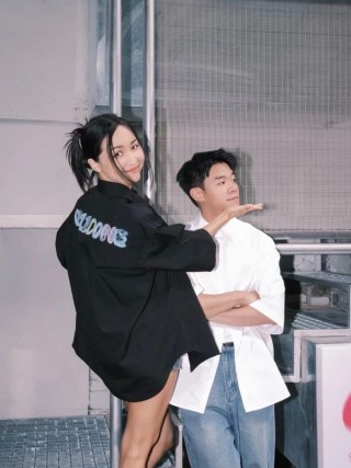 Pastel Gradient Logo Print Oversized Shirt White view 3
