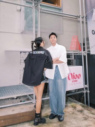 Pastel Gradient Logo Print Oversized Shirt White view 4