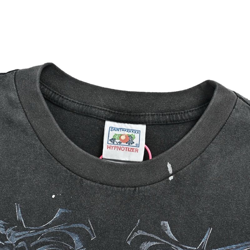 Black Graphic Print T-Shirt with Blue Angel Wings Design view