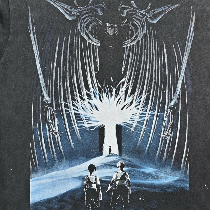 Black Graphic Print T-Shirt with Blue Angel Wings Design view
