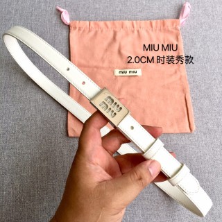 Miu Miu Logo Buckle Leather Belt White 2.0cm