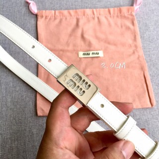 Miu Miu Logo Buckle Leather Belt White 2.0cm view 2