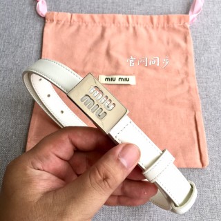 Miu Miu Logo Buckle Leather Belt White 2.0cm view 6