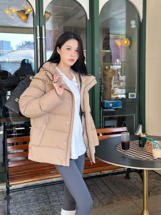 Beige Quilted Down Puffer Jacket view 5