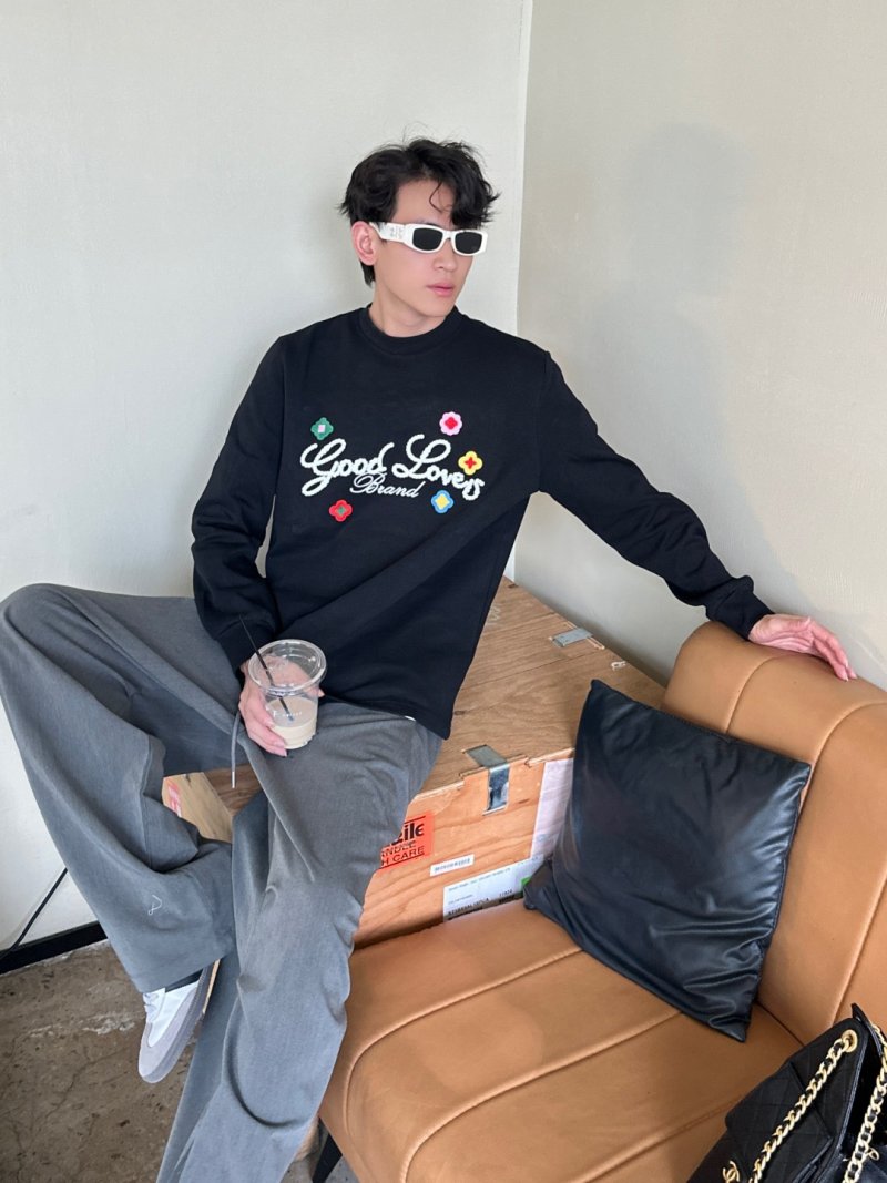 Good Loves Brand Black Long Sleeve T-Shirt with Colorful Embroidery view