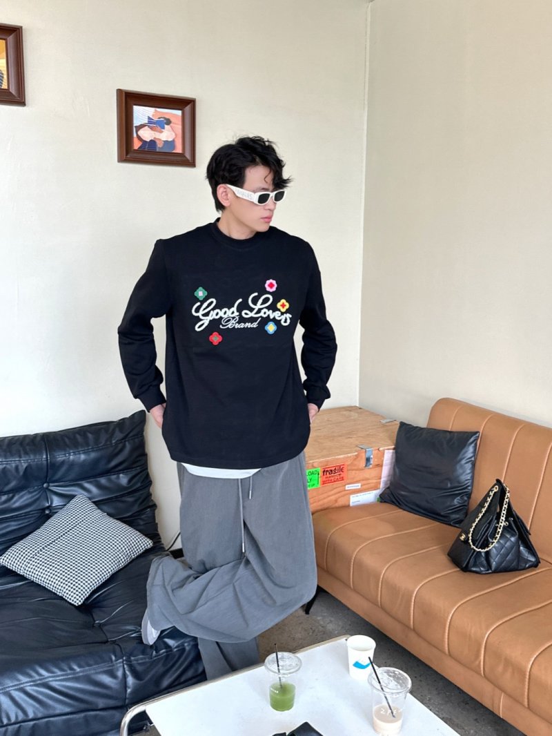 Good Loves Brand Black Long Sleeve T-Shirt with Colorful Embroidery view