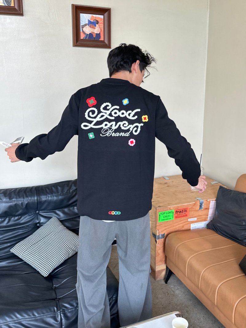 Good Loves Brand Black Long Sleeve T-Shirt with Colorful Embroidery view