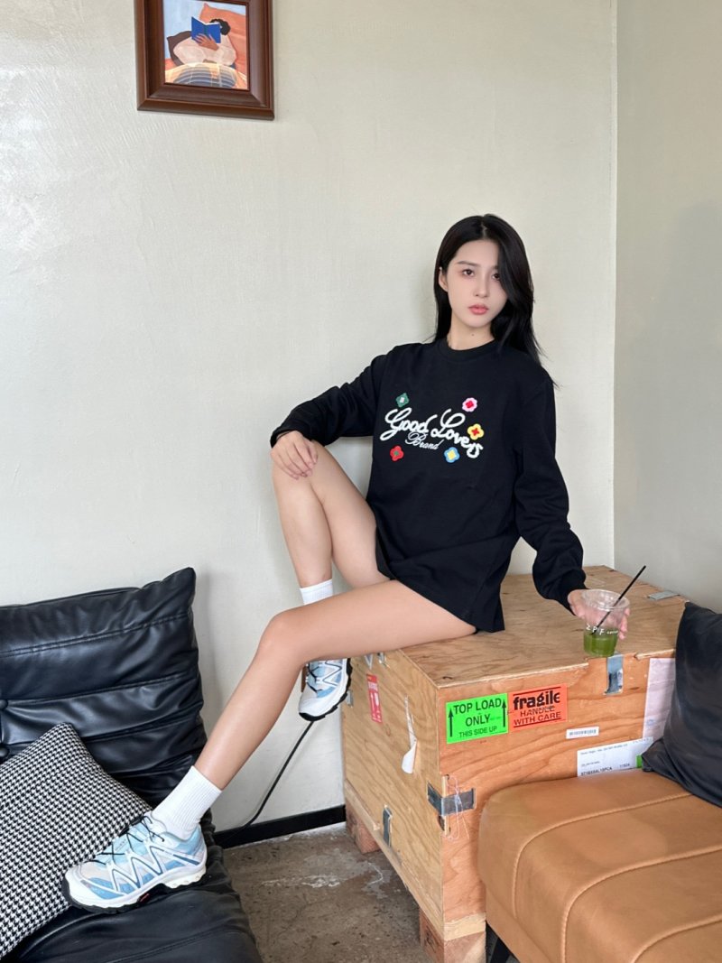 Good Loves Brand Black Long Sleeve T-Shirt with Colorful Embroidery view