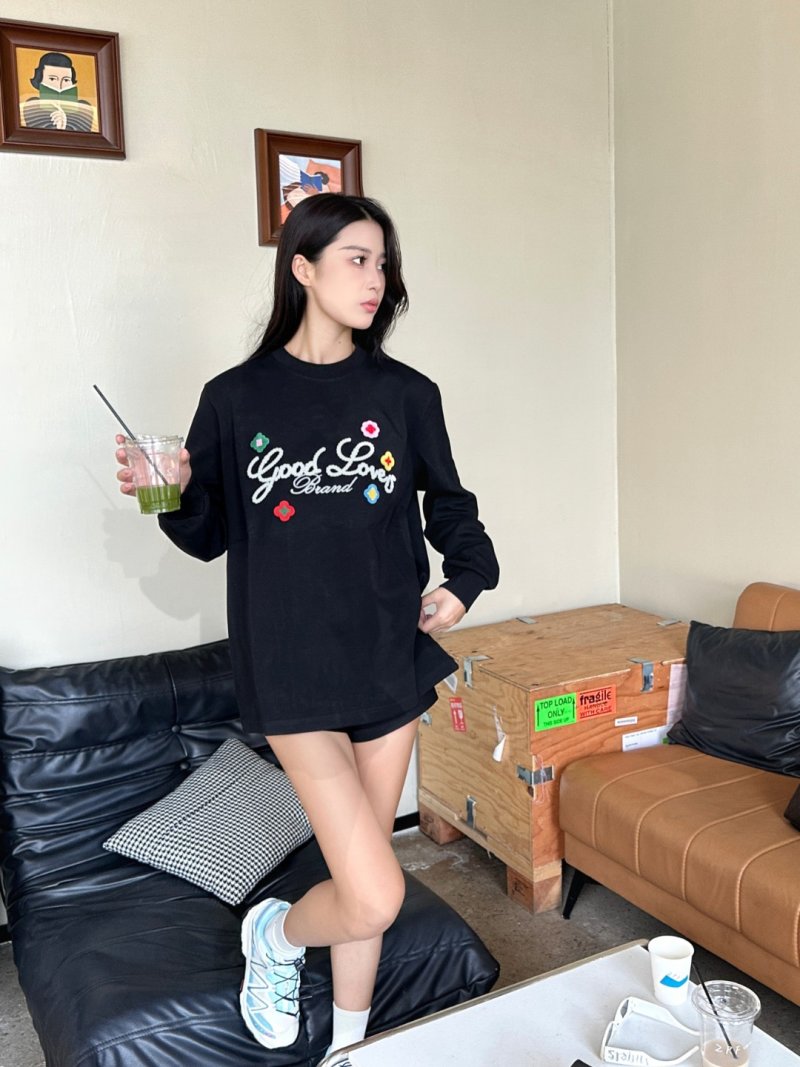 Good Loves Brand Black Long Sleeve T-Shirt with Colorful Embroidery view