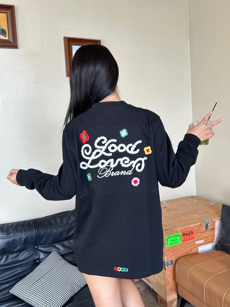 Good Loves Brand Black Long Sleeve T-Shirt with Colorful Embroidery view
