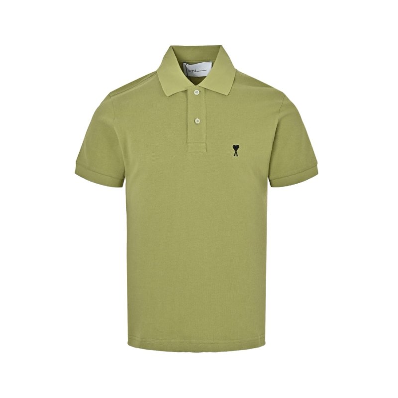 Ami Paris Heart Logo Polo Shirt – Sage Green view