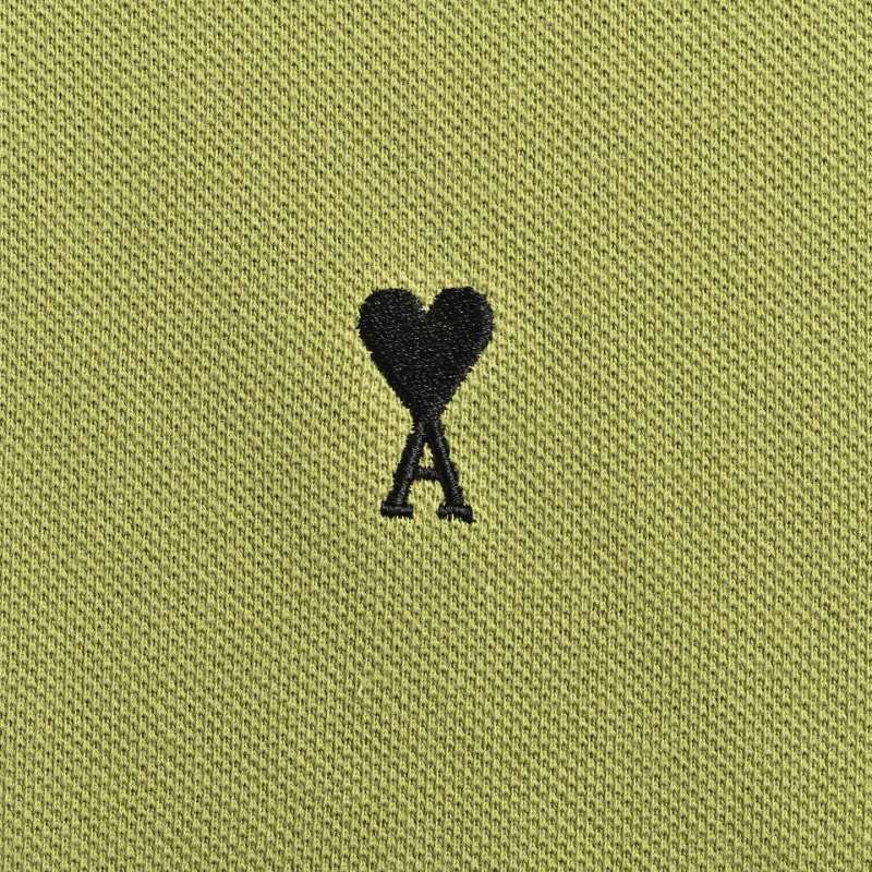 Ami Paris Heart Logo Polo Shirt – Sage Green view