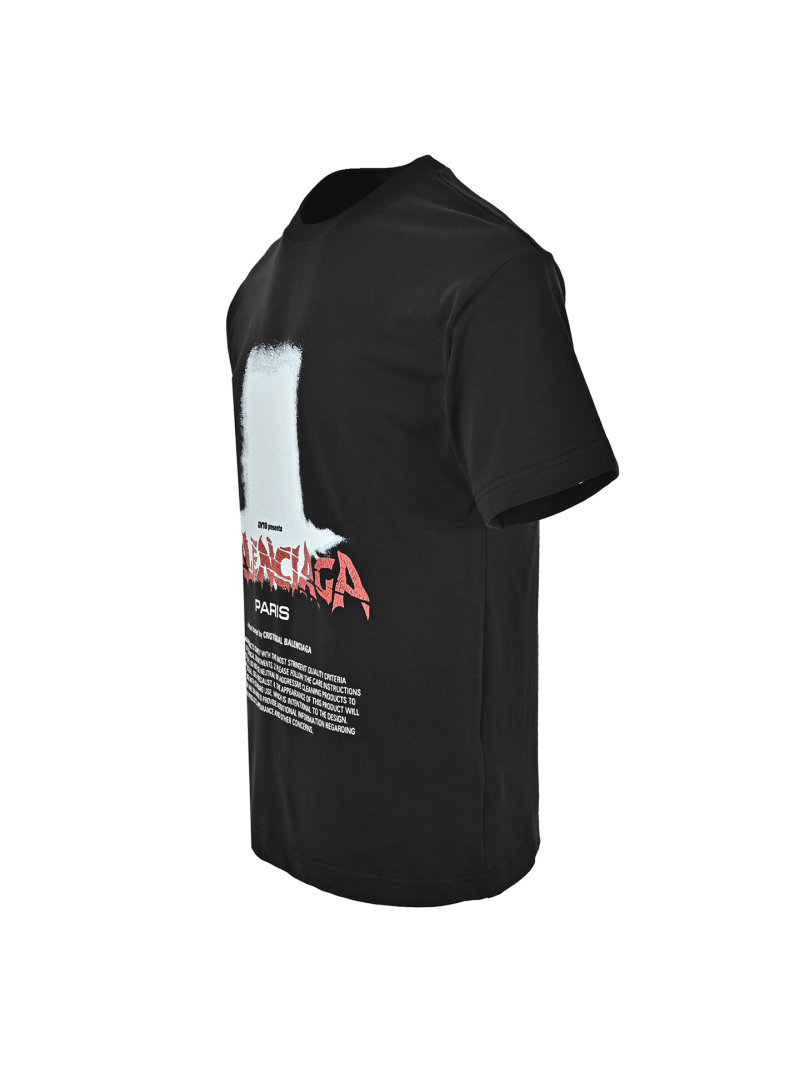 Black Oversized Graphic Print T-Shirt with Red Logo view