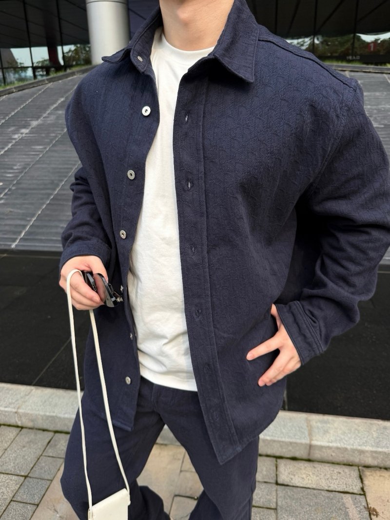 Navy Wool Blend Button-Up Shirt Jacket