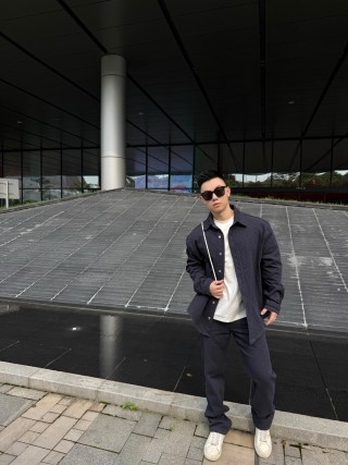 Navy Wool Blend Button-Up Shirt Jacket view 5