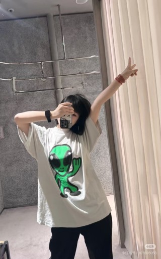 Essentials White T-Shirt with Green Graphic Print view 3