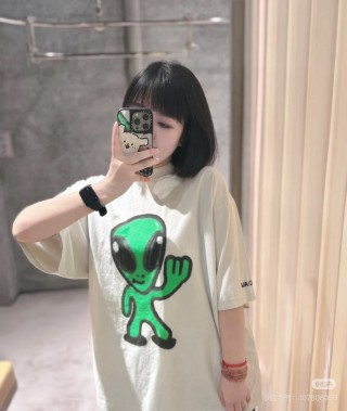 Essentials White T-Shirt with Green Graphic Print view 4