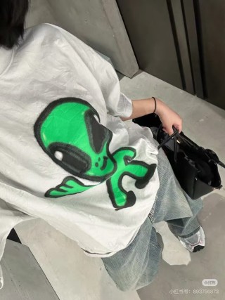 Essentials White T-Shirt with Green Graphic Print view 5