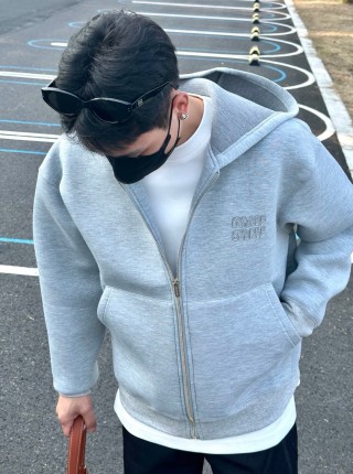 Miu Miu Grey Logo Zip Hoodie view 4