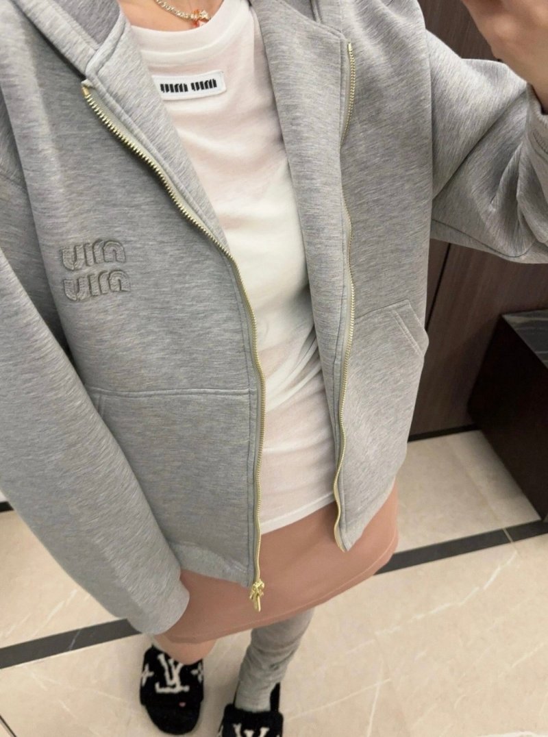 Miu Miu Grey Logo Zip Hoodie view