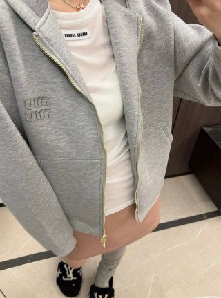 Miu Miu Grey Logo Zip Hoodie view 5