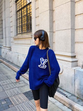 Louis Vuitton Blue Wool Knit Sweater with Logo Embroidery view 2