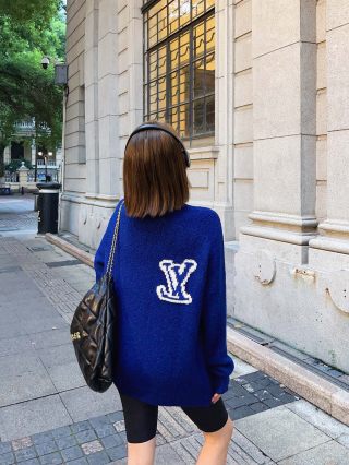 Louis Vuitton Blue Wool Knit Sweater with Logo Embroidery view 3