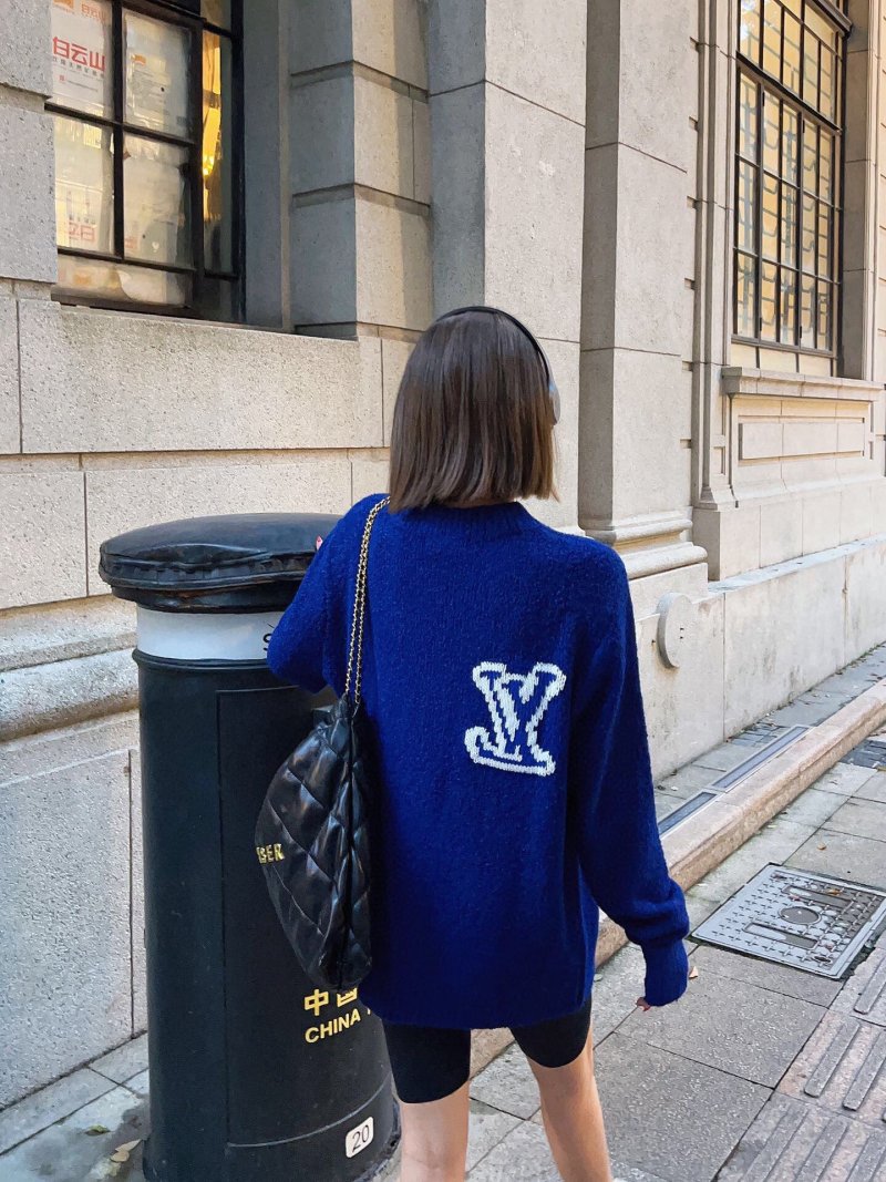 Louis Vuitton Blue Wool Knit Sweater with Logo Embroidery view