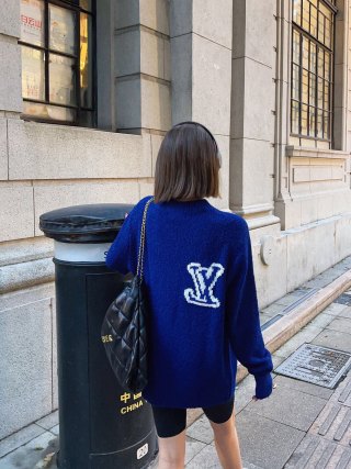 Louis Vuitton Blue Wool Knit Sweater with Logo Embroidery view 7