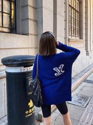 Louis Vuitton Blue Wool Knit Sweater with Logo Embroidery view 8