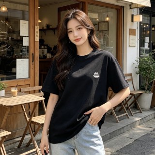 Black Minimalist Short Sleeve T-Shirt with Chest Logo view 1