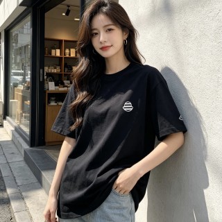 Black Minimalist Short Sleeve T-Shirt with Chest Logo view 2