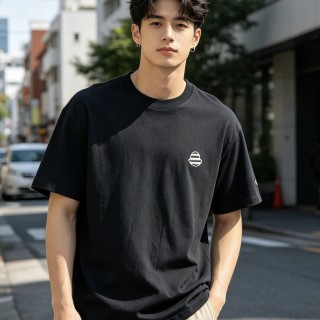 Black Minimalist Short Sleeve T-Shirt with Chest Logo view 3