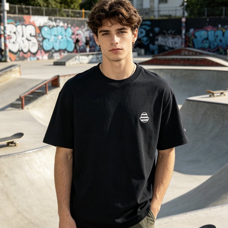 Black Minimalist Short Sleeve T-Shirt with Chest Logo view