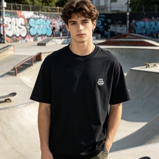 Black Minimalist Short Sleeve T-Shirt with Chest Logo view 4