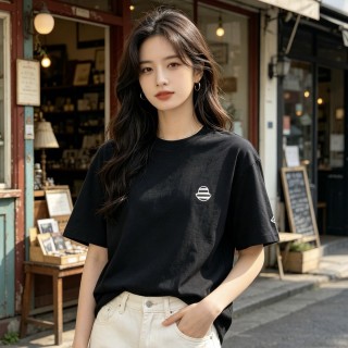 Black Minimalist Short Sleeve T-Shirt with Chest Logo view 5