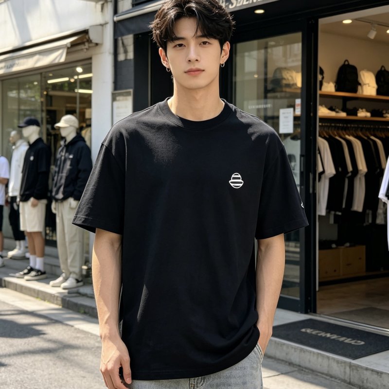 Black Minimalist Short Sleeve T-Shirt with Chest Logo view