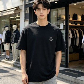 Black Minimalist Short Sleeve T-Shirt with Chest Logo view 7