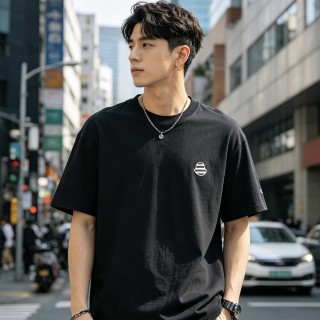Black Minimalist Short Sleeve T-Shirt with Chest Logo view 8