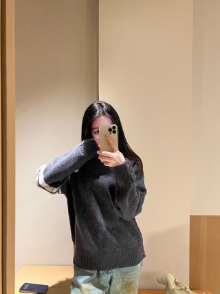Charcoal Ribbed Knit Sweater - Classic Crew Neck view 1