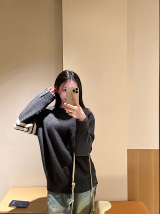 Charcoal Ribbed Knit Sweater - Classic Crew Neck view 4