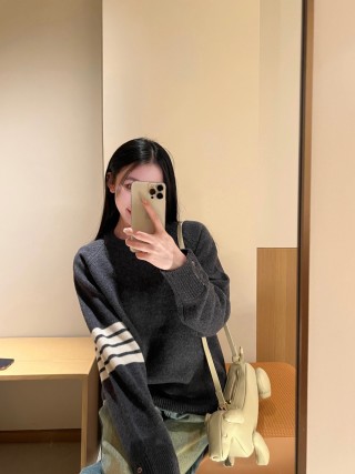 Charcoal Ribbed Knit Sweater - Classic Crew Neck view 5